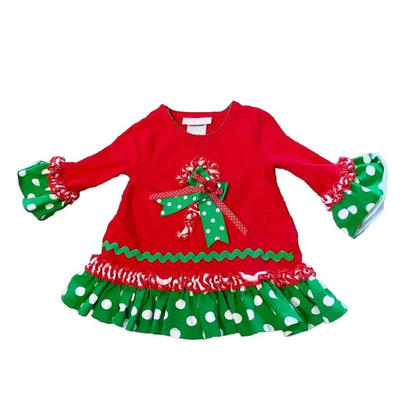 Bonnie Baby Candy Cane Christmas LS Dress Red White Green 12M NWOT Girl Infant - Picture 1 of 6